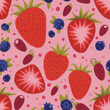 Strawberries and Berries Pink Pattern Illustration 