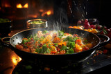 Fototapeta Uliczki - Stewed vegetables in a frying pan, vegetable ratatouille