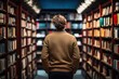 © Маргарита Вайс - view from the back of a young man in a light sweater stands in a library among the shelves with books