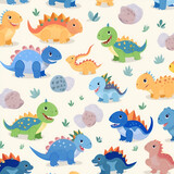 Fototapeta Dinusie - seamless pattern with animals dinosaur