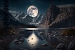 the moon rising over the rocky mountains hyper photorealism 
