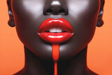 Fototapeta  - sexy lips with red lipstick, fashion makeup. Generative Ai