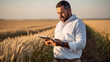 © MP Studio - Man farmer standing the field of wheat and using tablet computer. Agricultural concept.