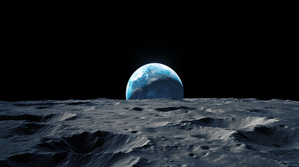 Wall Mural - blue earth seen from the moon surface, 3d illustration