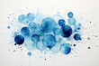 A painting of blue bubbles on a white background. Imaginary illustration.