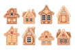 © Tatiana - A set of cute gingerbread houses. Festive decor elements, traditional symbols illustration in flat cartoon style. Vector