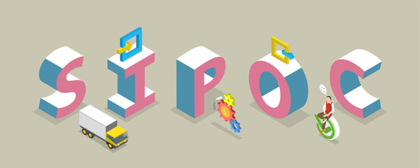 Wall Mural - 3d isometric flat vector conceptual illustration of sipoc, stands for supplier, input, process, outp