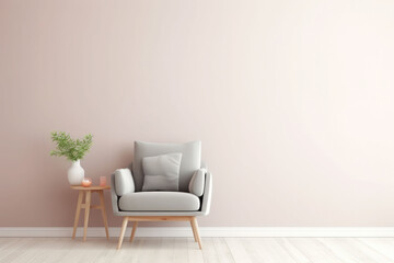 Wall Mural - Scandinavian style living room. Gray armchair with cushion on light background. Generative AI