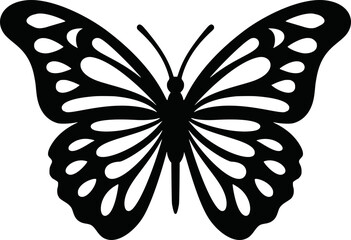 Wall Mural - Monarch butterfly ornate lase silhouette vector icon. Beautiful black insect logo