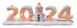 2024 New Year design with cute snowman, isolated on transparent. 3D illustration.