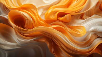 Wall Mural - A vibrant masterpiece of peach and orange hues, capturing the fluidity and wildness of abstract art through a close-up of a painted fabric
