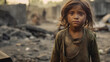 Homeless child cries, family killed by soldiers, homes destroyed.