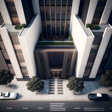 Birdseye View Angle Of A Beautiful Modern San Francisco Hotel Exterior Building Showing The Hotels Driveway Entrance Minimalist Modern Hotel Design Modern Architecture Photo Realistic Sharp Details 