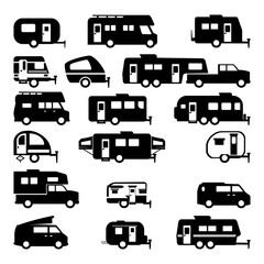 a selection of various scalable rv and travel camper trailer icons