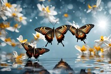 Butterflies Dancing In Mid-air.