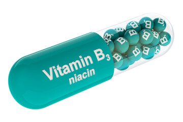 Wall Mural - Vitamin B3 capsule, niacin. 3D rendering isolated on transparent background