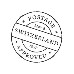 Wall Mural - Switzerland postage and postal stamp. European country mail delivery service seal, post departure country or region circle vector imprint, letter envelope or postcard Switzerland vintage ink stamp