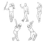 Fototapeta Młodzieżowe - cricket players cheering and celebrating wining action figure line art illustrations