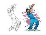 Fototapeta Młodzieżowe - Cricket player hitting the ball action figure detailed vector illustration 