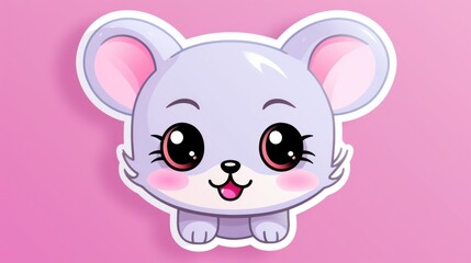 Wall Mural - A sticker of a cartoon mouse on a pink background