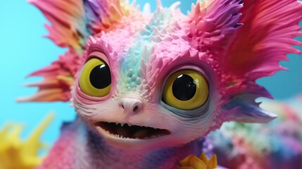 Wall Mural -  a close up of a toy cat with big eyes and a weird hair.  generative ai