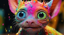  A Colorful Cat With Big Eyes And Sprinkles On It's Face.  Generative Ai