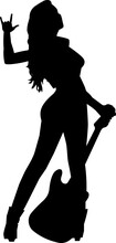 Female Rockstar Babe Guitar Silhouette Posing Vector Illustration