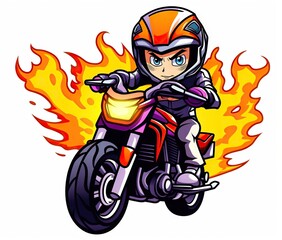 Wall Mural -  a person riding a motorcycle on a fire trail with a helmet on.  generative ai