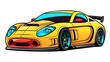  a yellow sports car with a red stripe on the front.  generative ai
