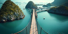 Suspension Bridge Between Islands With Ocean View