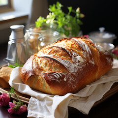 fresh baked bread on the wooden table