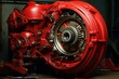 A taken-apart vehicle torque converter amidst red fluid leakage. Generative AI