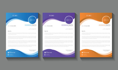 Modern Creative & Clean business style letterhead bundle. corporate business letterhead 3 colorful design template