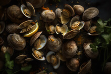 Cooked Clams In The Shell, Close Up Shellfish