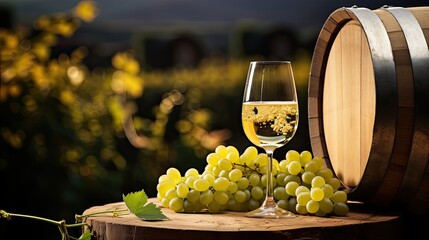 Wall Mural - glass of white wine on wine bareel