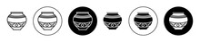 Ornamental Vase Icon Set. Museum Pottery Art Vector Symbol. Ancient Pot Sign In Black Filled And Outlined Style.