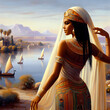 Black African Queen, village, and the River Nile.

