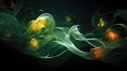 Sticker - A green and yellow smoke swirls in the dark. Generative AI.