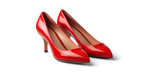 Red Women's Classic Leather Heels, Png File Of Isolated Cutout Object With Shadow On Transparent Background.