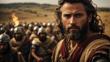 Biblical King David In The Battlefield. Ai Generated