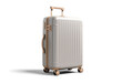 big gray travel suitcase, png file of isolated cutout object with shadow on transparent background.