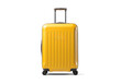big yellow travel suitcase, png file of isolated cutout object with shadow on transparent background.
