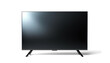 large modern black TV, png file of isolated cutout object with shadow on transparent background.