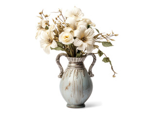 Wall Mural - vase with beautiful white flowers, png file of isolated cutout object with shadow on transparent background.