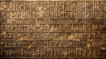 Old Stone Wall With Egyptian Hieroglyphs, Ancient Hieroglyphic Writing, Fiction View