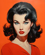 Retro color sketch of a woman with short black hair