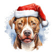 © MelissaMN - Pitbull dog wearing santa claus hat, watercolor illustration, transparent background
