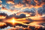 Fototapeta Zachód słońca - Bright sunrise and a beautiful cloudy sky.