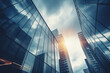 © Starmarpro - Reflective skyscrapers, business office buildings. Low angle photography of glass curtain wall details of high-rise buildings.The window glass reflects the blue sky and white clouds. High quality