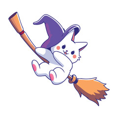 Sticker - halloween pet with broom